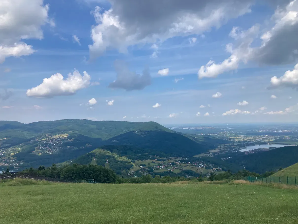 View from Jaworzyna meadow on Skrzyczne over Szczyrk and the valley